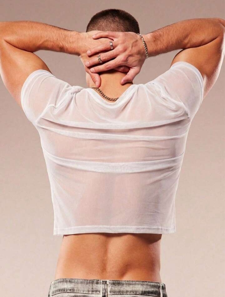 Men's Rhinestone Lip Print Round Neck Short Sleeve T-Shirt